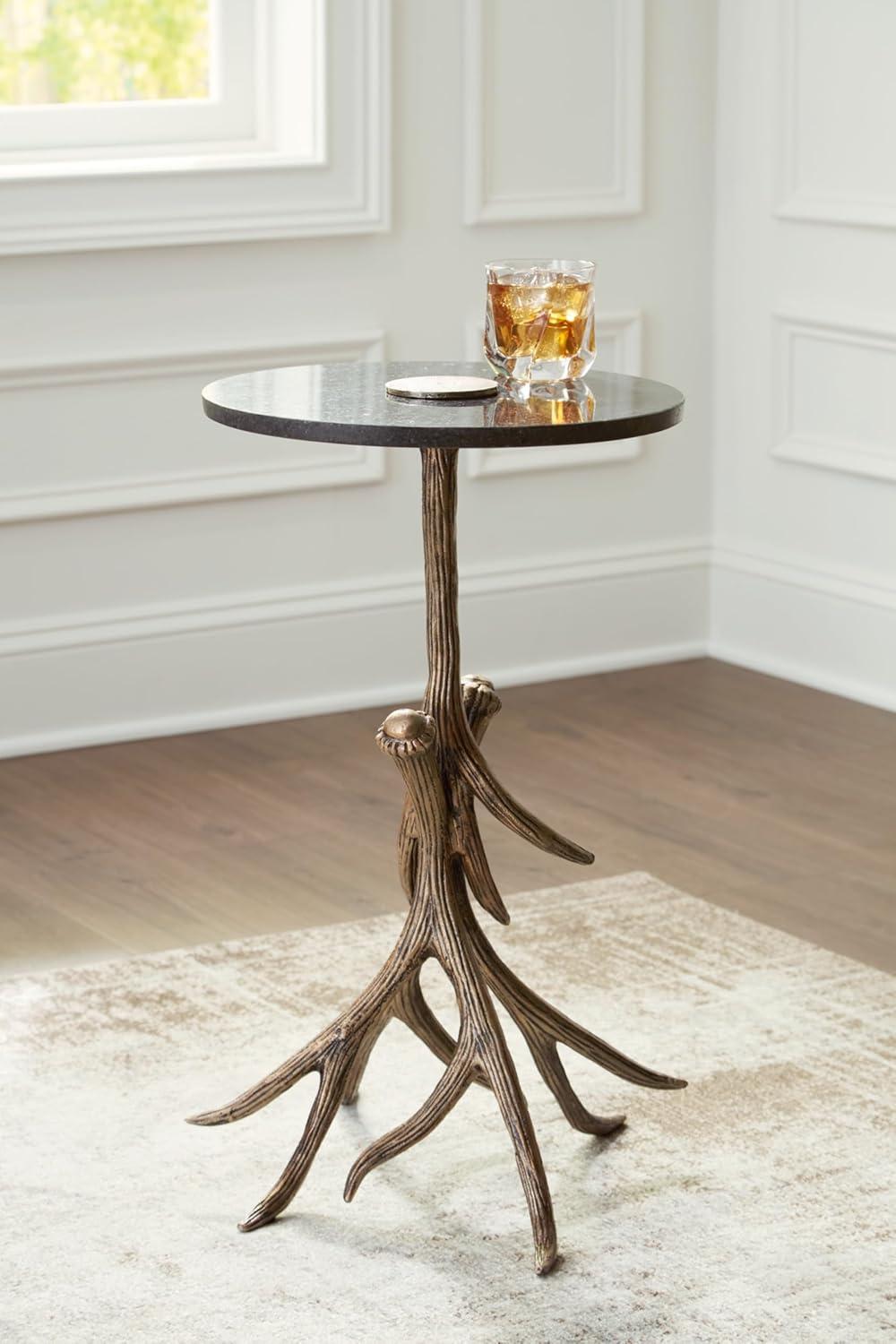 Black Marble and Gold Faux Antler Round Accent Table