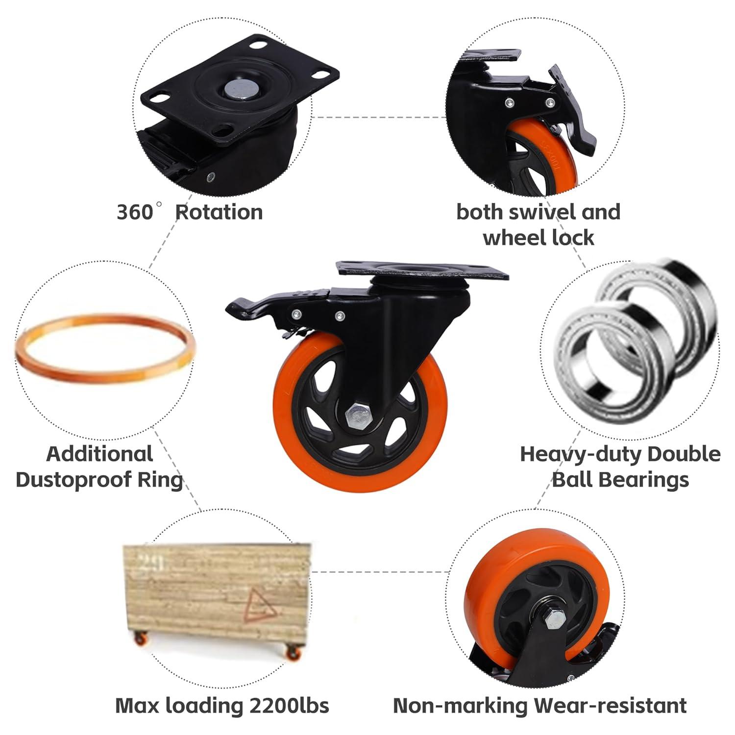 4 Inch Heavy Duty Swivel Caster Wheels with Dual Locking