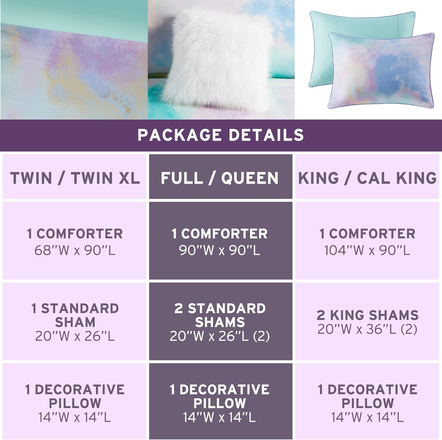 Cassiopeia Watercolor Tie Dye Printed Comforter Set with Throw Pillow