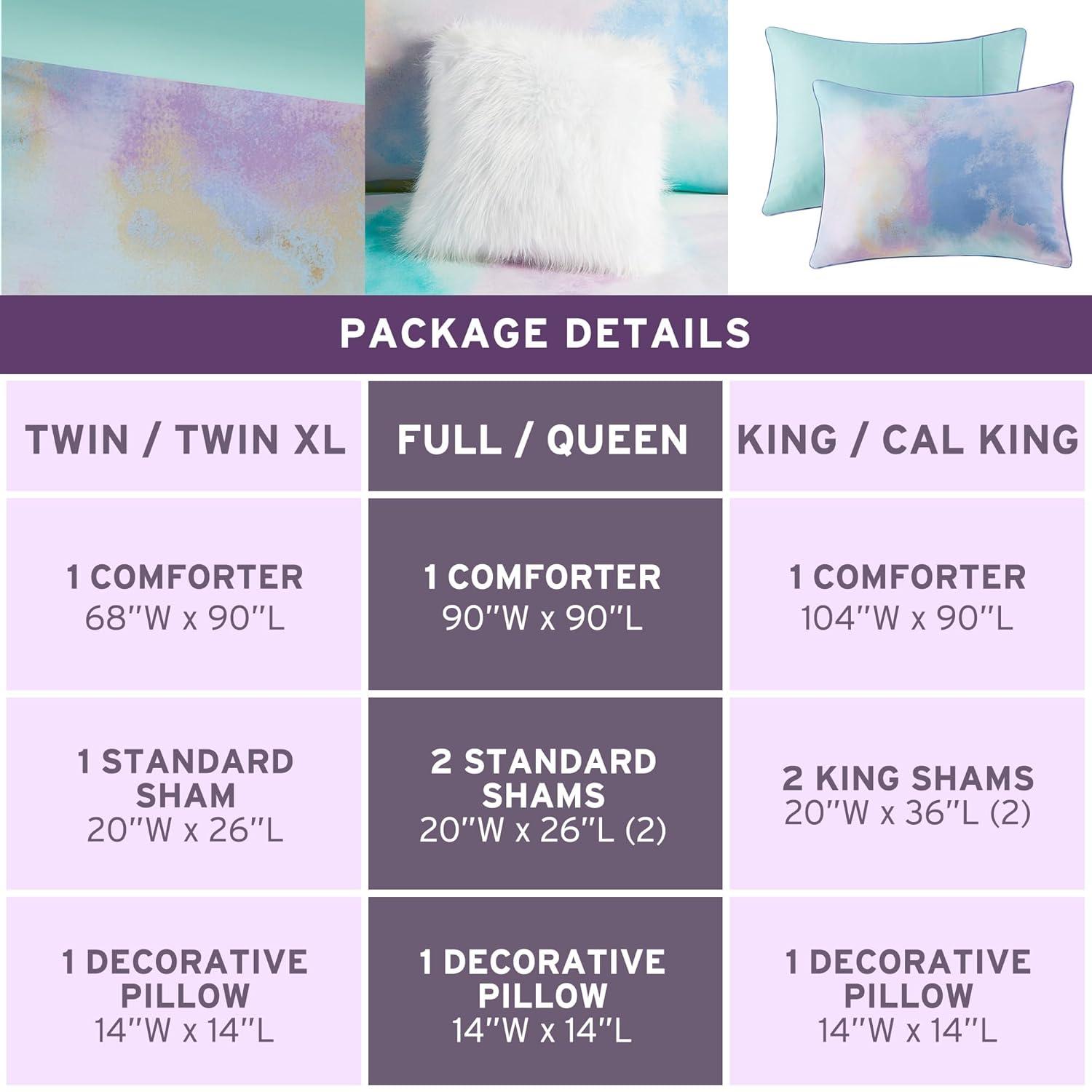 Cassiopeia Watercolor Tie Dye Printed Comforter Set with Throw Pillow