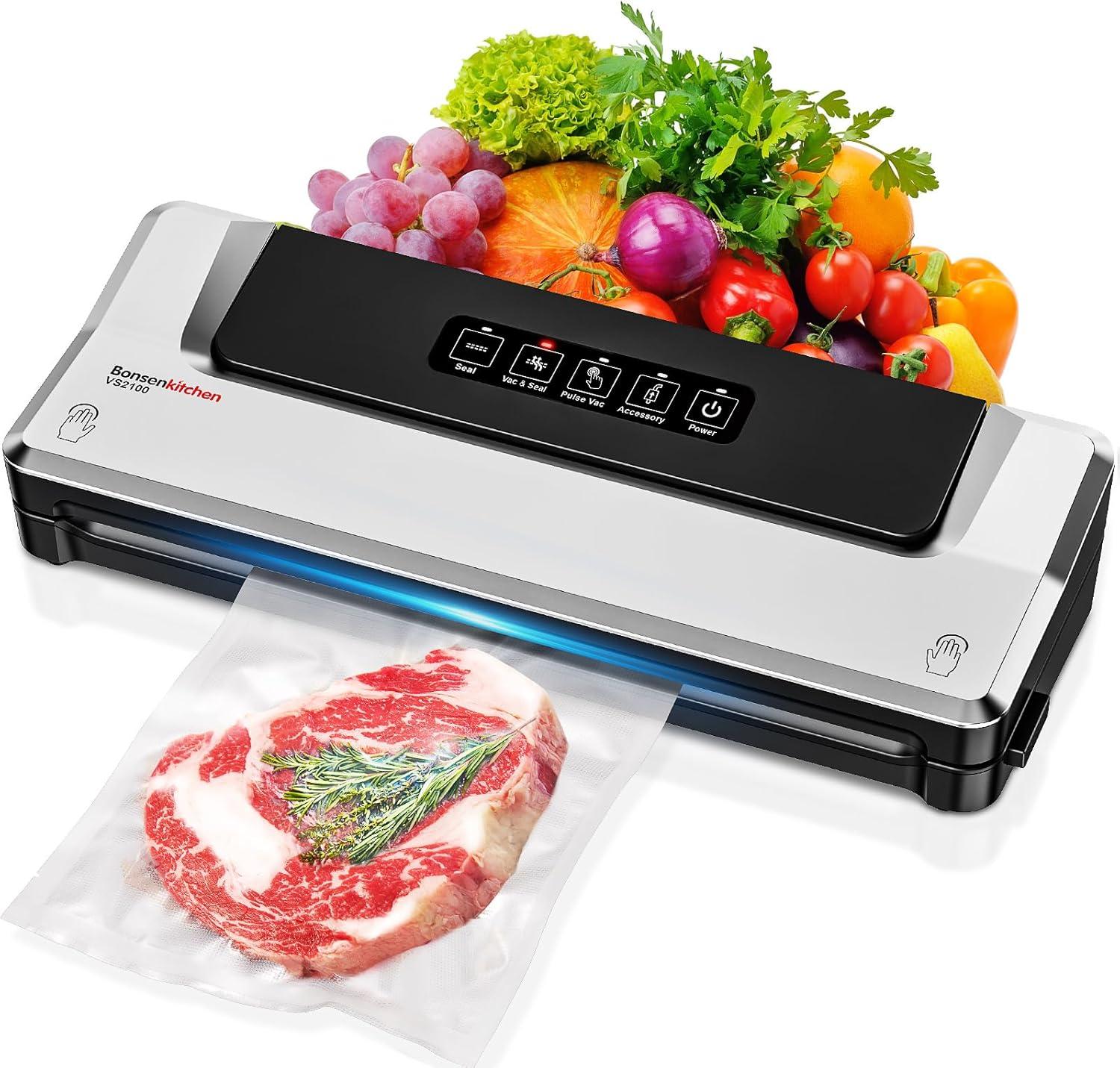 Bonsenkitchen Multi-Functional Food Vacuum Sealer with Globefish Technology for High-Speed Continuous Working, Vacuum Bags & Accessory Hose, Black