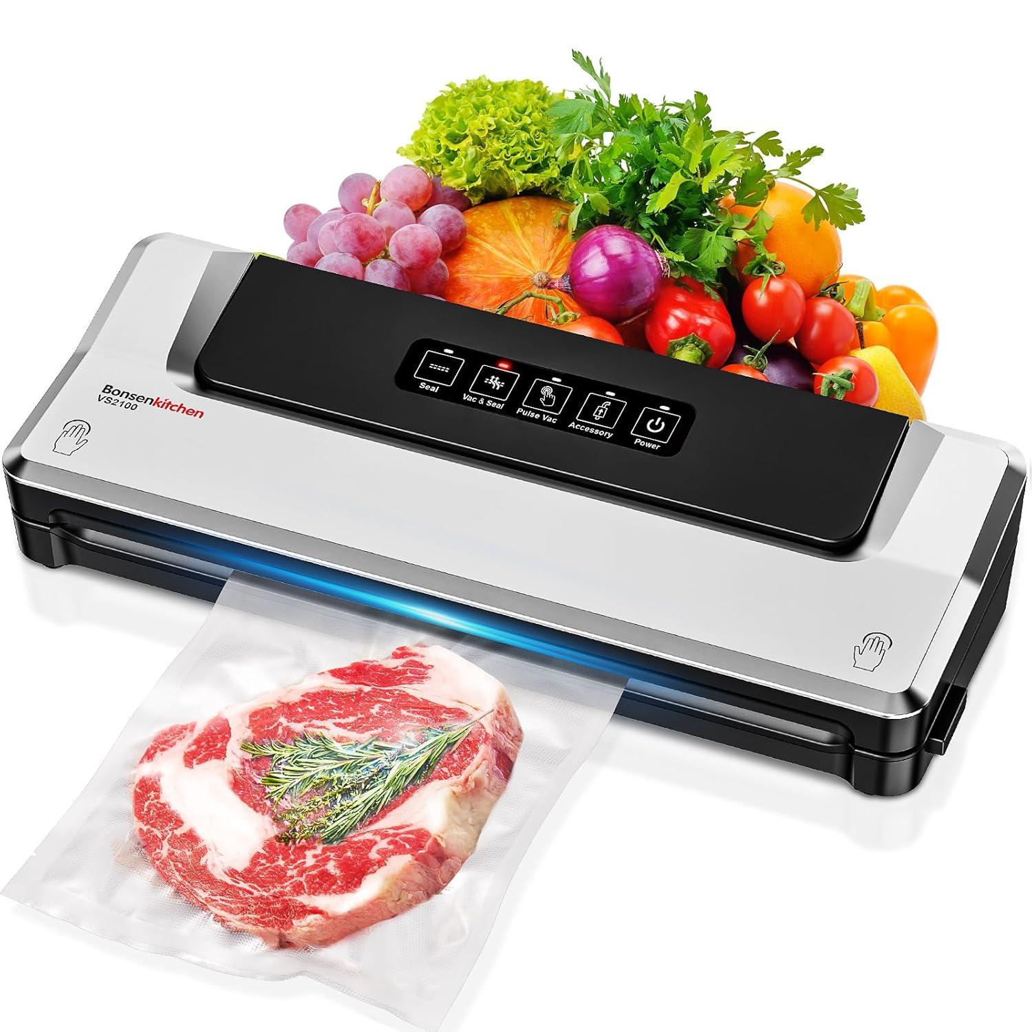 Bonsenkitchen Multi-Functional Food Vacuum Sealer with Globefish Technology for High-Speed Continuous Working, Vacuum Bags & Accessory Hose, Black