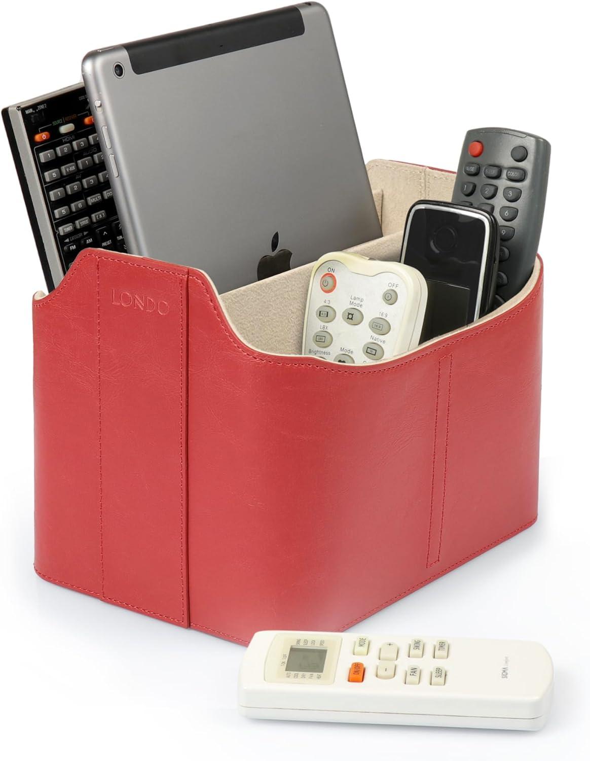 Red Faux Leather Remote Control Holder with Suede Lining