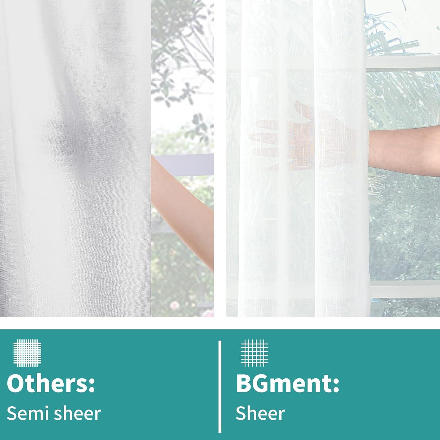 White Linen Semi-Sheer Light-Filtering Rod Pocket Curtains, 63" Length