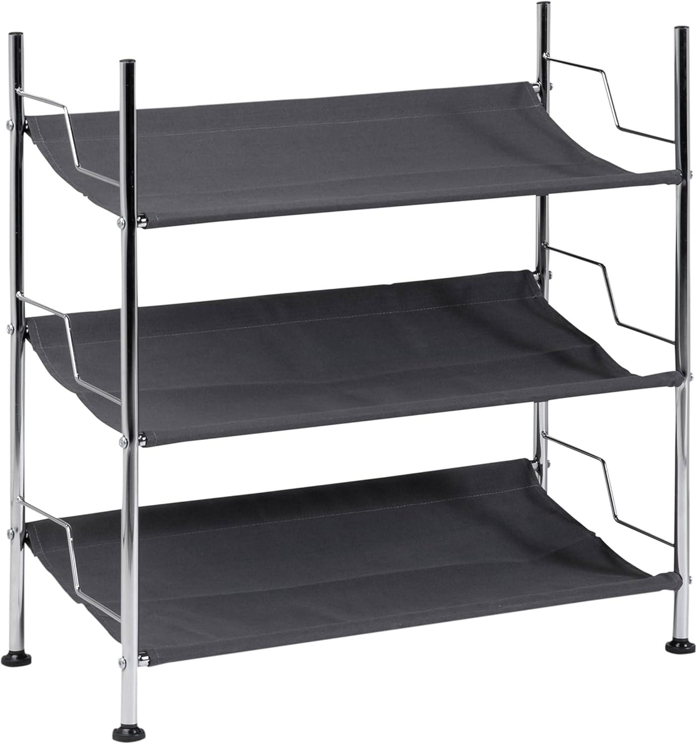 Black and Chrome 3-Tier Canvas Shoe Rack