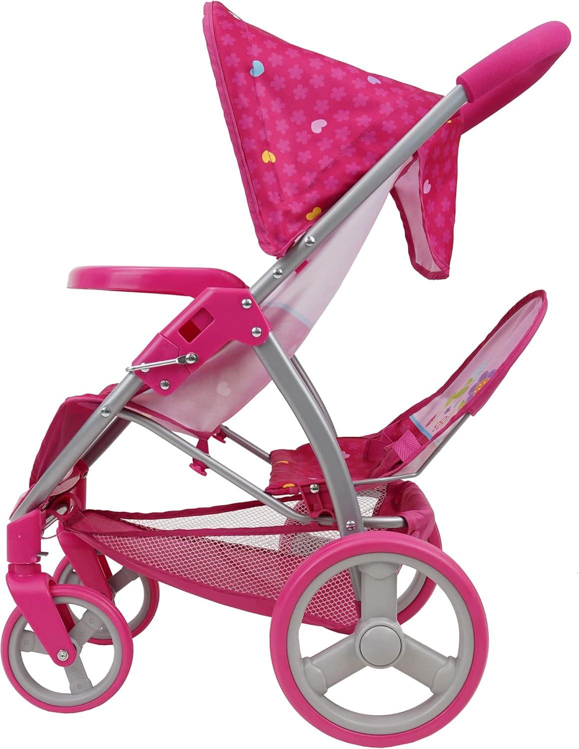 Garden Twin Doll Stroller W/ Front Swivel Wheels