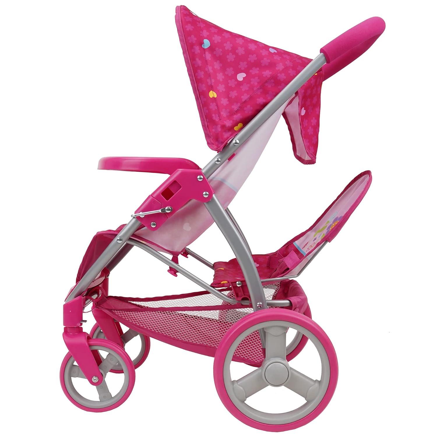 Garden Twin Doll Stroller W/ Front Swivel Wheels