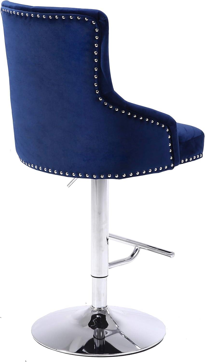 Navy Velvet Adjustable Swivel Bar Stool with Chrome Base