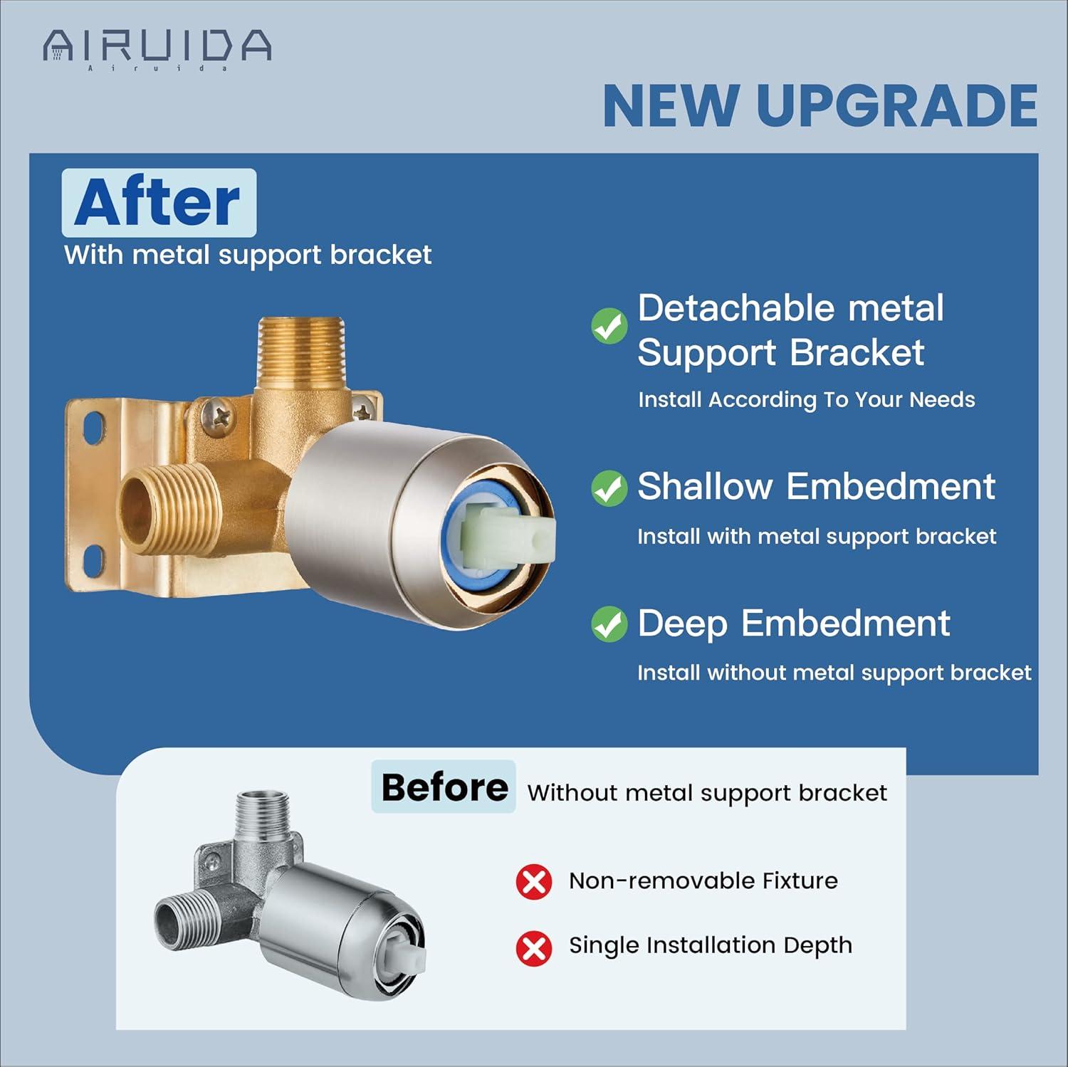 AWZTOO 10 Inch Wall Mount Shower System WIth Rough-in Valve Bathroom Shower Faucet Modern Rainfall Shower Head Combo Set Brushed Nickel Brushed,