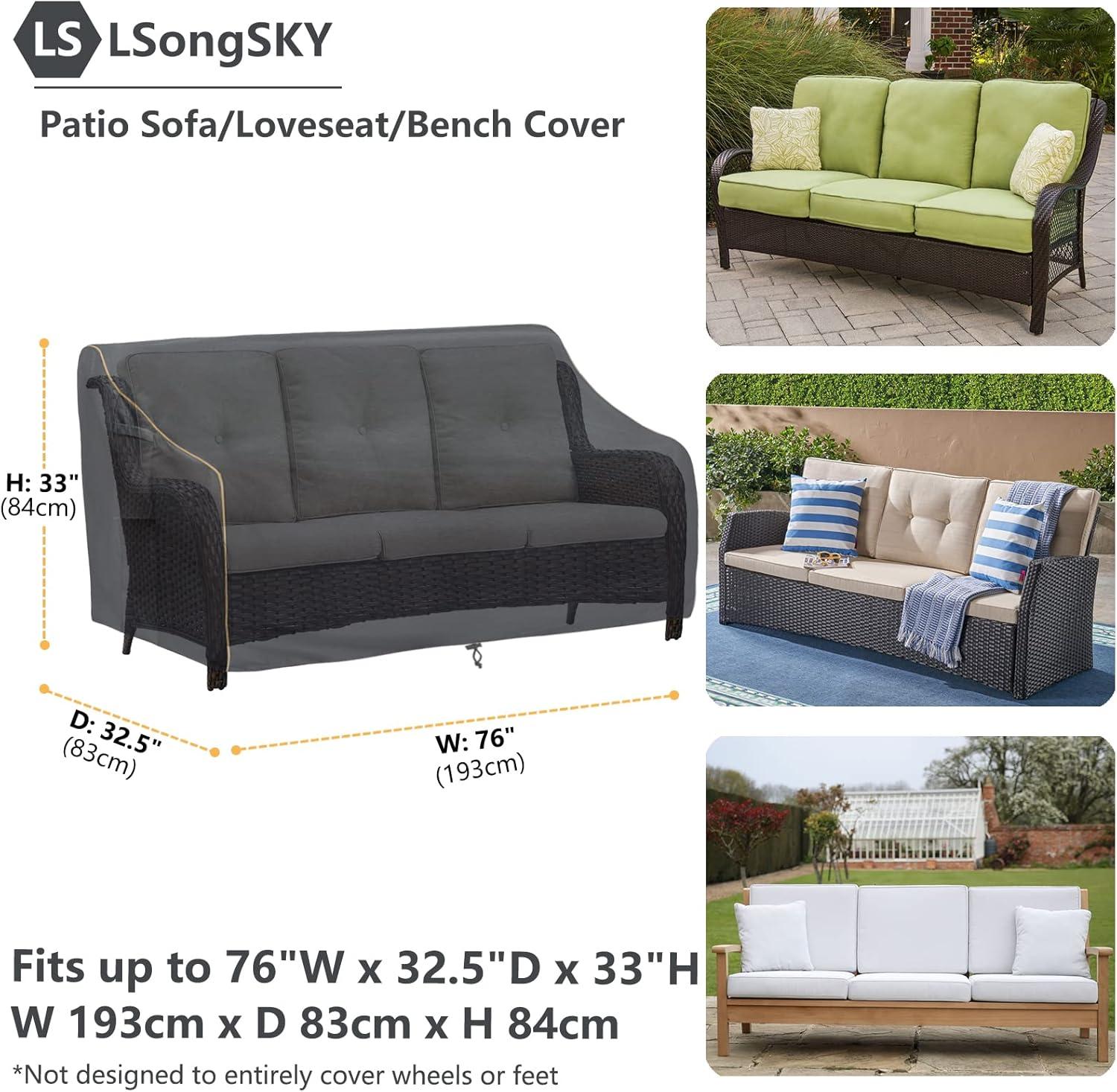 BINO Patio 3-Seater Sofa Cover,Outdoor Couch Cover Fits Up To 76W X 32.5D X 33H Inches,100% Waterproof Heavy Duty Patio Furniture Covers,Beige & Gray-Green