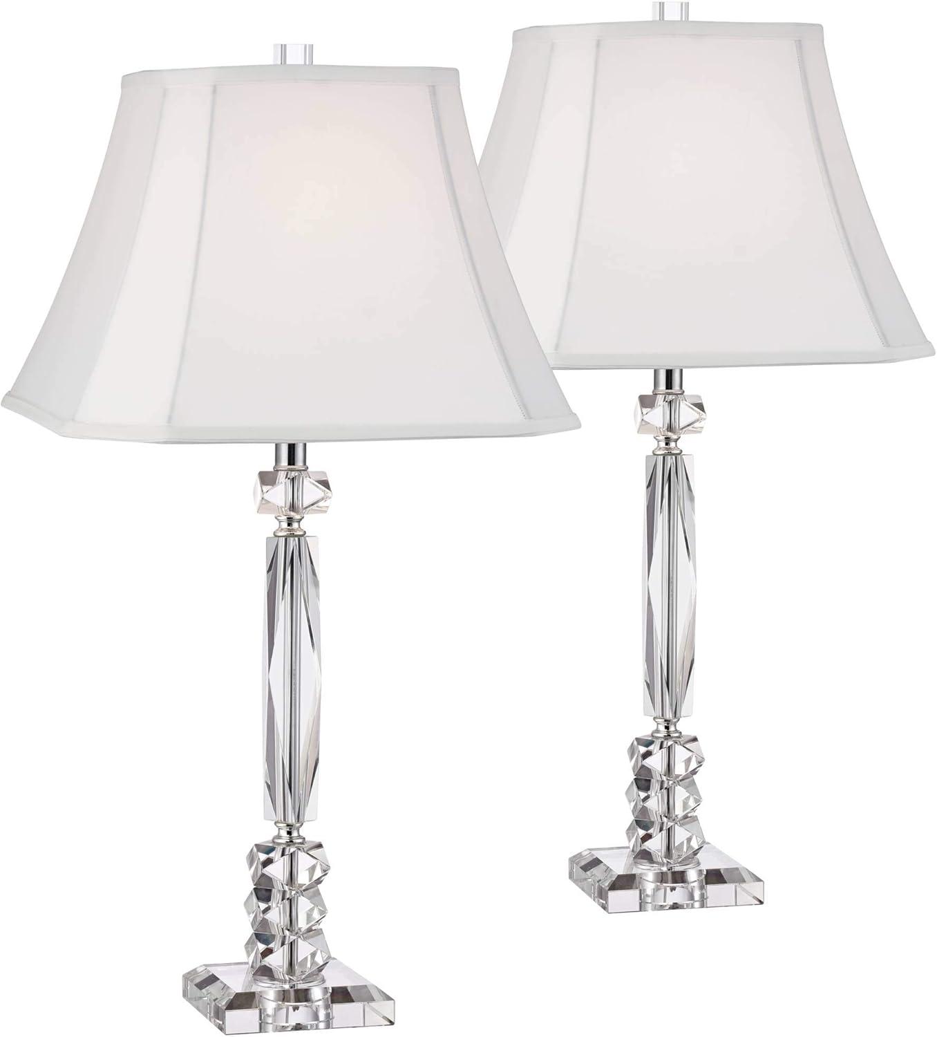 Vienna Full Spectrum Traditional Table Lamps 25 1/2" High Set of 2 Crystal Cut Column Geneva White Square Shade for Bedroom Living Room Bedside Office