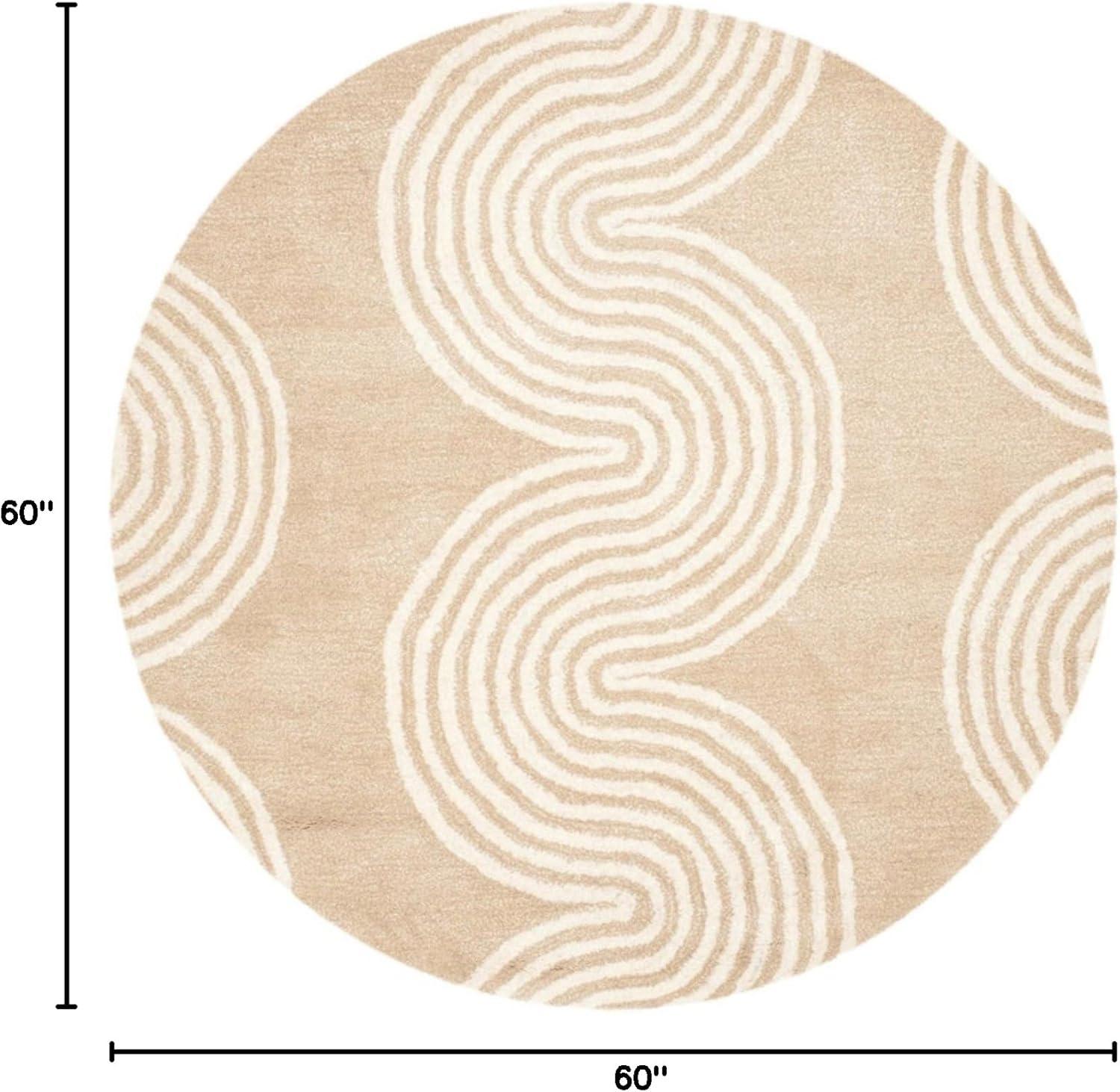 SAFAVIEH Chatham Jasmyn Geometric Waves Wool Area Rug, Beige/Ivory, 5' x 5' Square