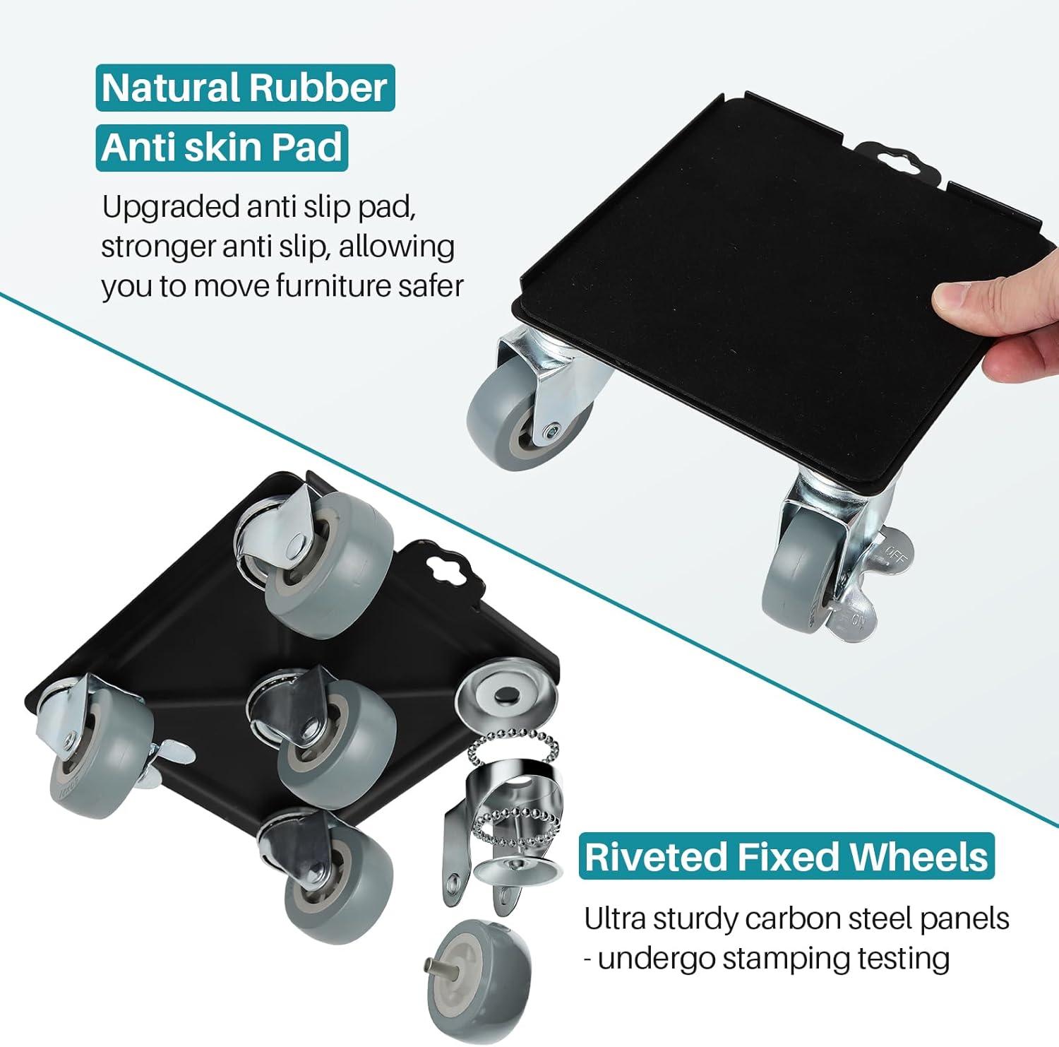 Heavy Duty Black Carbon Steel Furniture Dolly Set with Rubber Wheels