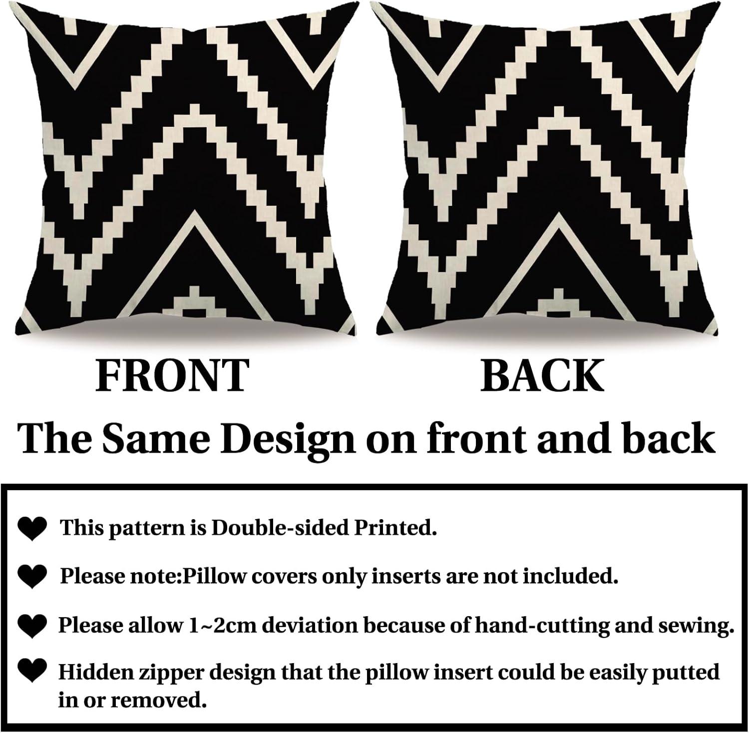 Modern Geometry Style Throw Pillow Covers Double-sided printed Black&Beige Stripes Square Home Decorative Cushion Cover Farmhouse Home Decor Pillowcase 18”×18”,2Pack for Sofa,Couch,Bed (Black)