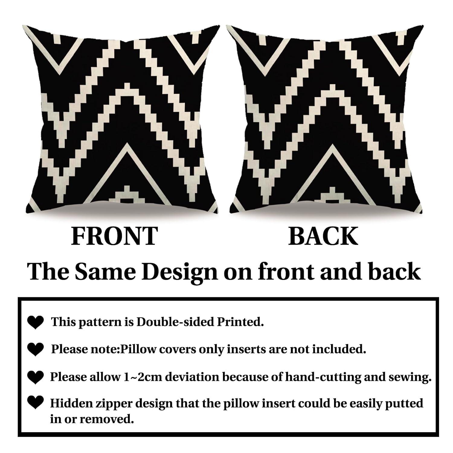 Modern Geometry Style Throw Pillow Covers Double-sided printed Black&Beige Stripes Square Home Decorative Cushion Cover Farmhouse Home Decor Pillowcase 18”×18”,2Pack for Sofa,Couch,Bed (Black)