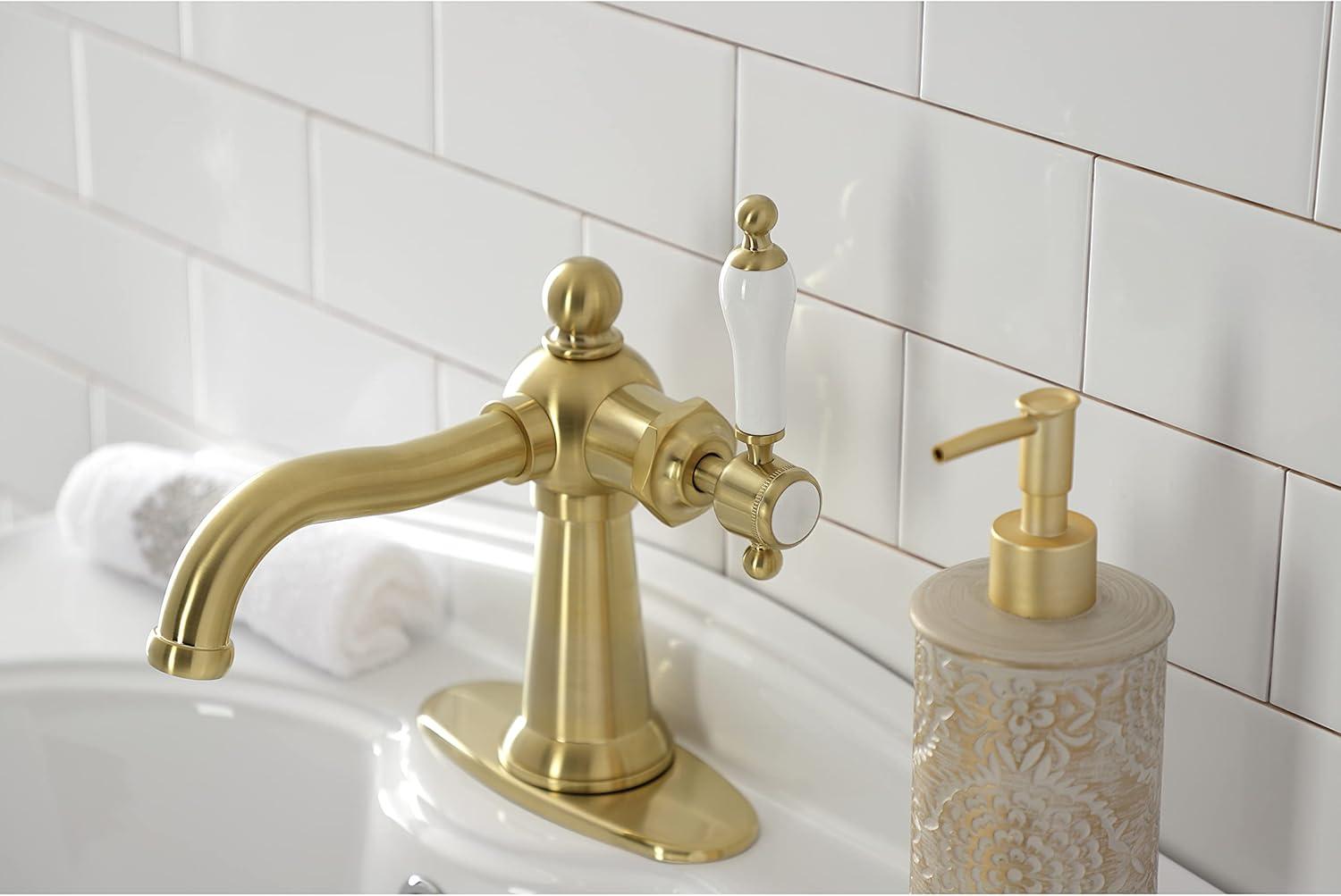 Kingston Brass KSD154KLBB Kingston Brass Nautical Single-Handle 1-Hole Deck Mount Bathroom Faucet with Push Pop-Up and Deck Plate