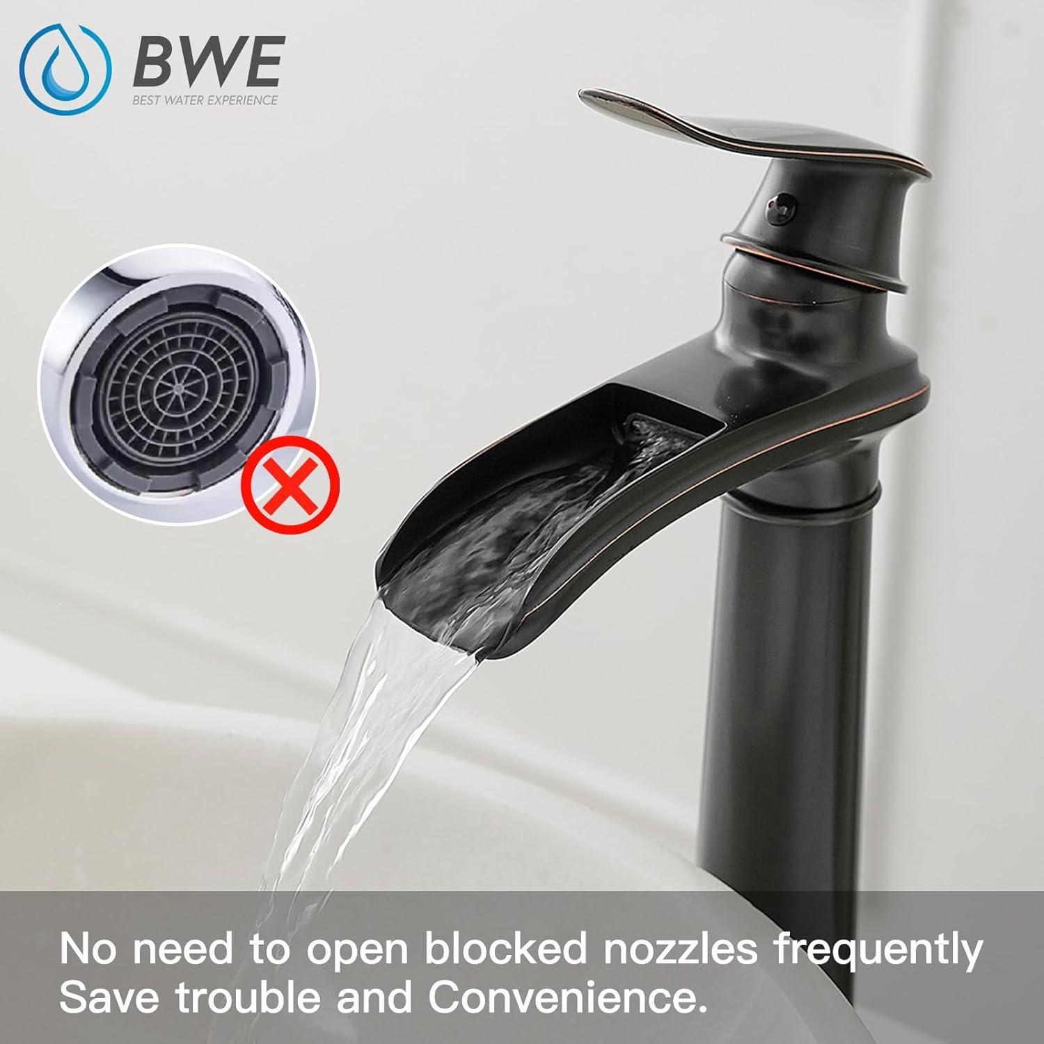 BWE Waterfall Single Hole Single Handle Bathroom Vessel Sink Faucet With Drain Assembly