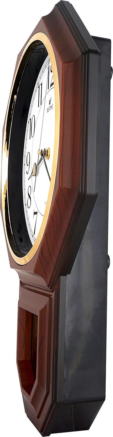 JUSTIME Traditional Schoolhouse Classic Vintage Arabic Regulator Wall Clock, Chiming Wall Clocks with Pendulum & Westminster Chime Hourly, Schoolhouse Wall Decor Battery Operated (Dark Wood Grain)