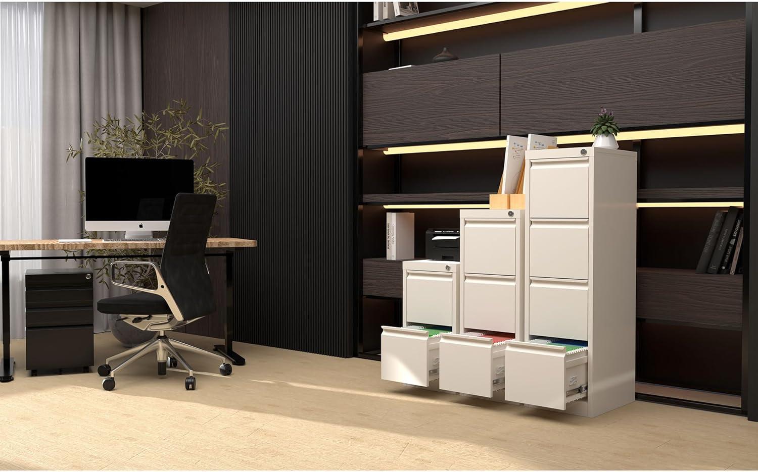 White 4-Drawer Vertical Metal File Cabinet with Lock