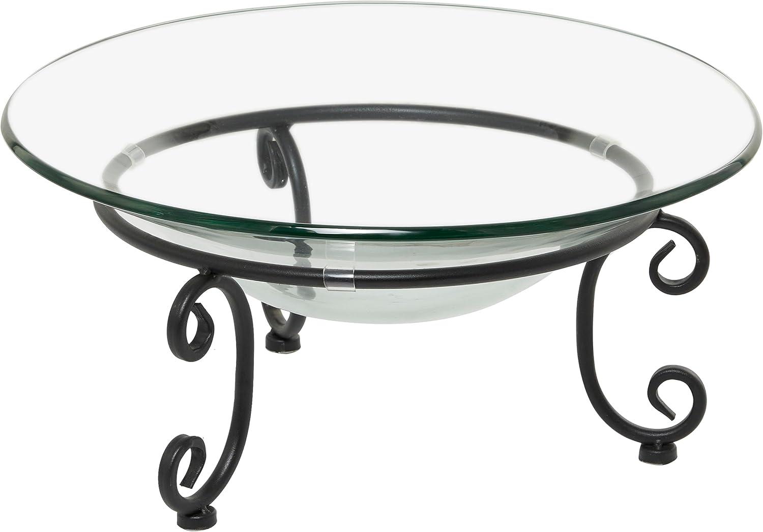 DecMode 17" x 8" Clear Tempered Glass Kitchen Serving Bowl with Black Metal Scroll Base, 1-Piece