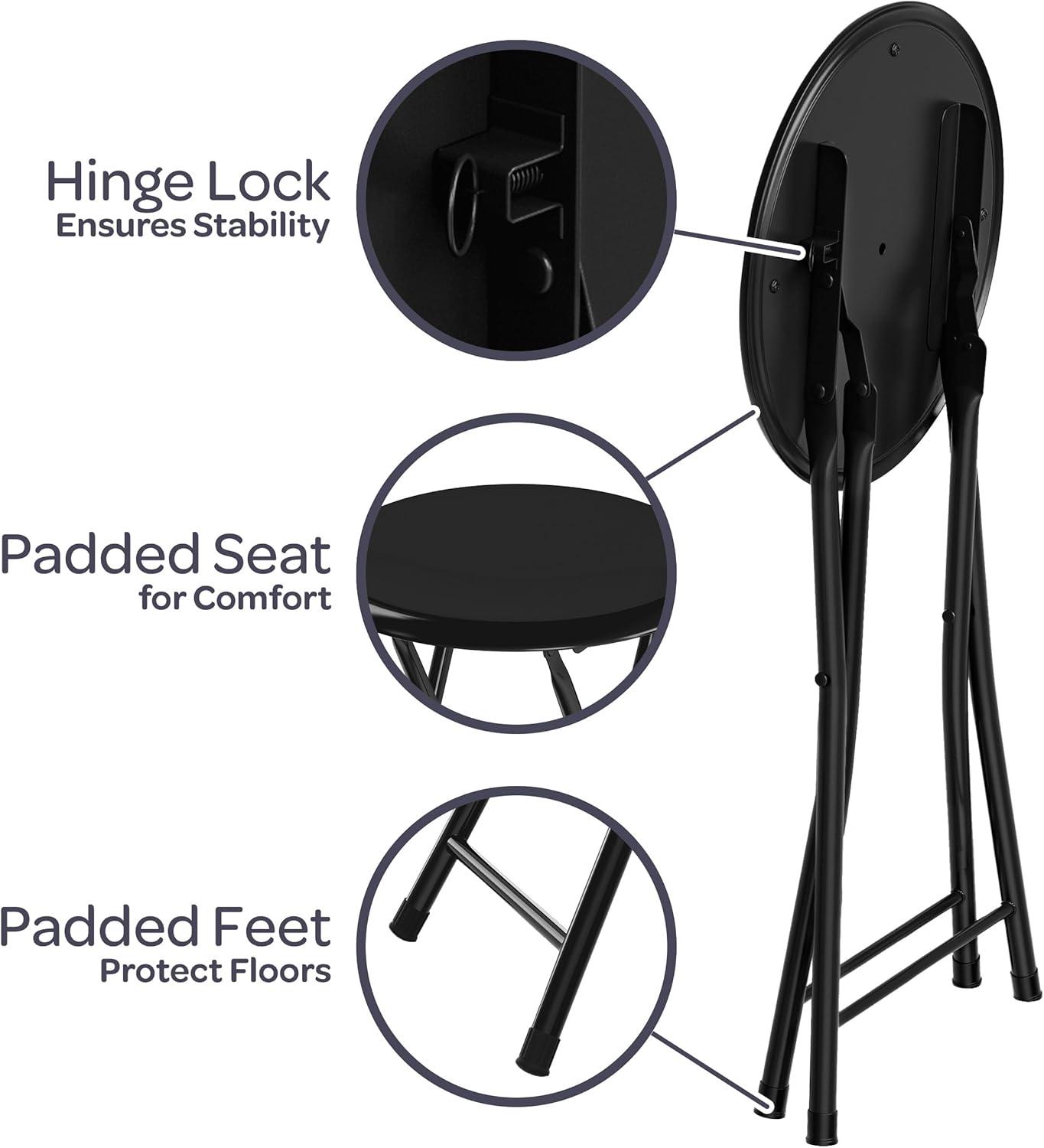 Trademark Home Set of 2 Heavy-Duty 18-Inch Folding Stools with Padded Seats, Black