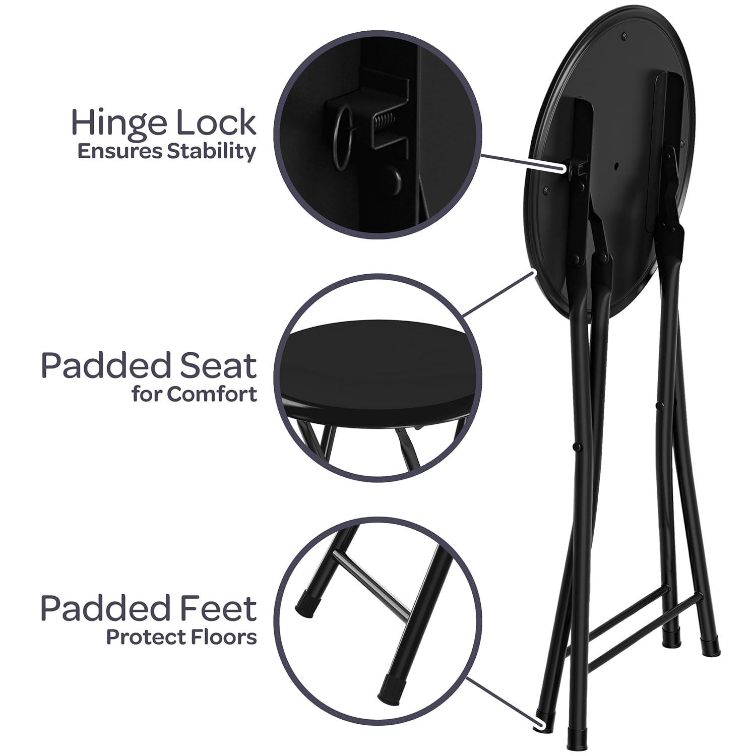 Trademark Home Set of 2 Heavy-Duty 18-Inch Folding Stools with Padded Seats, Black