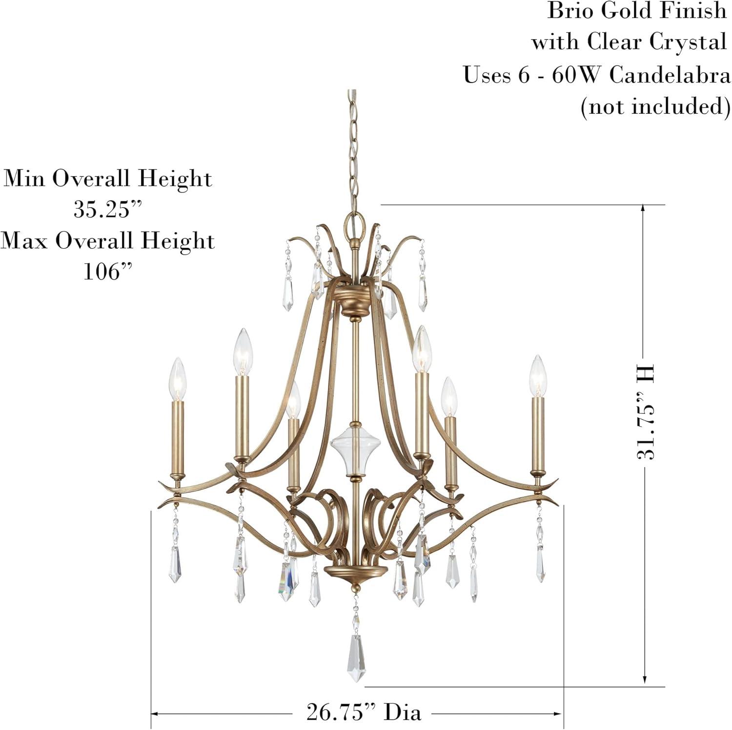 Minka Lavery Aged Brio Gold Chandelier 26 3/4" Wide French Clear Crystal 6-Light Fixture for Dining Room House Kitchen Entryway