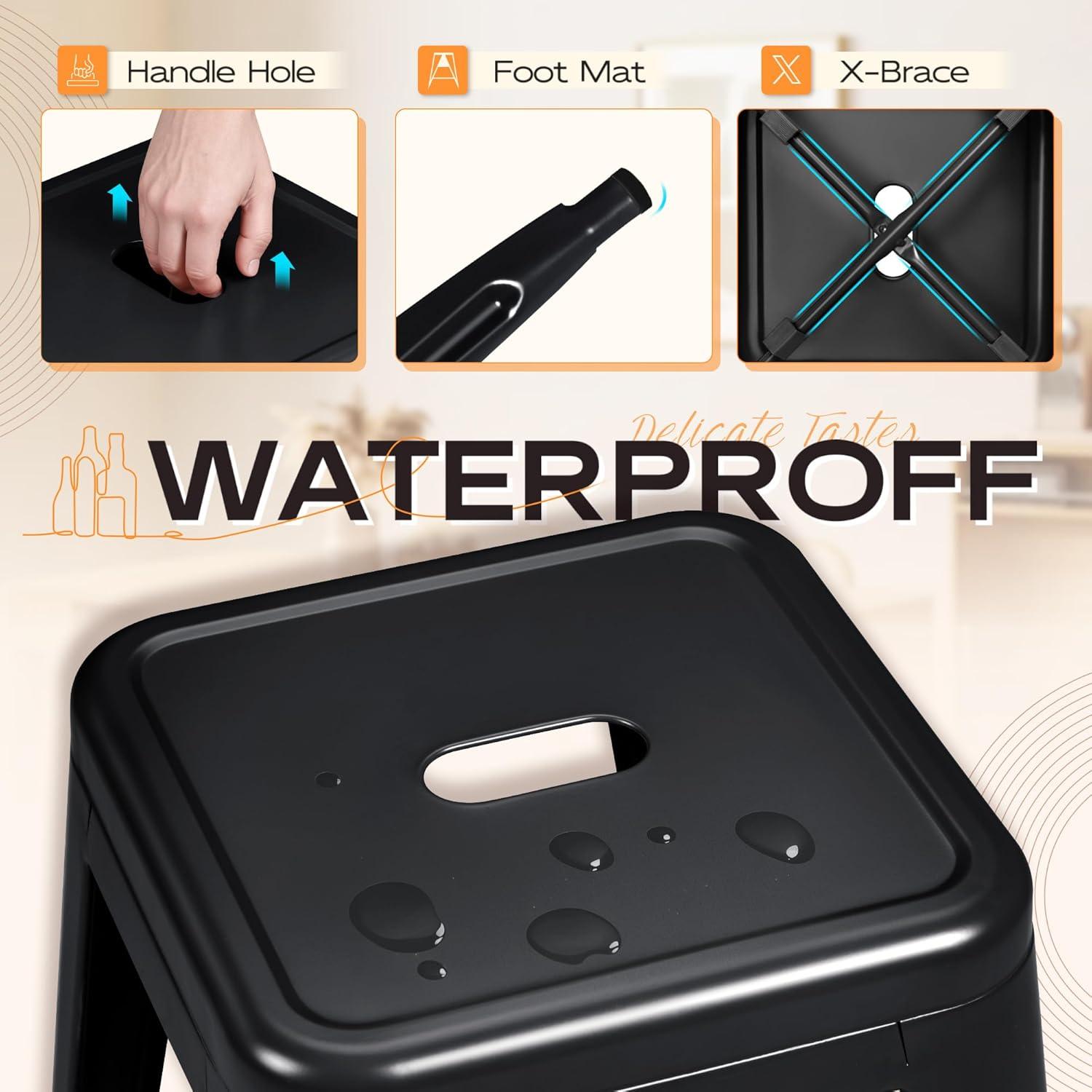 Furmax Metal Indoor-Outdoor Counter Height Stackable bar Stools, Set of 4, Black