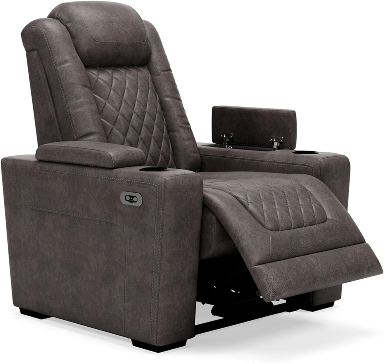 Gray Faux Leather Power Recliner with Adjustable Headrest