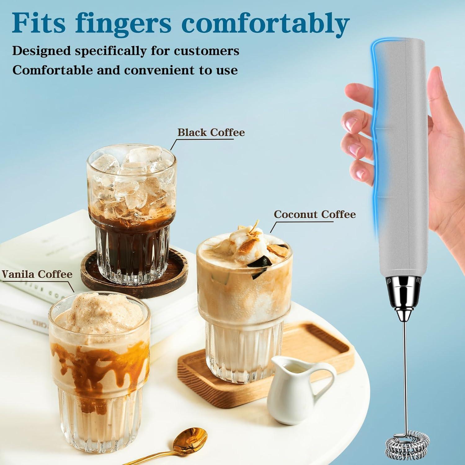 Silver Rechargeable Handheld Milk Frother with 3 Whisks