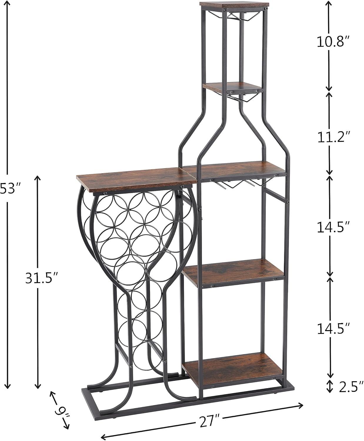 11 Bottle Wine Bakers Rack, 5 Tier Freestanding Wine Rack with Hanging Wine Glass Holder and Storage Shelves, Wine Storage Home Bar for Liquor and Wine Storagefor Kitchen, Dining Room