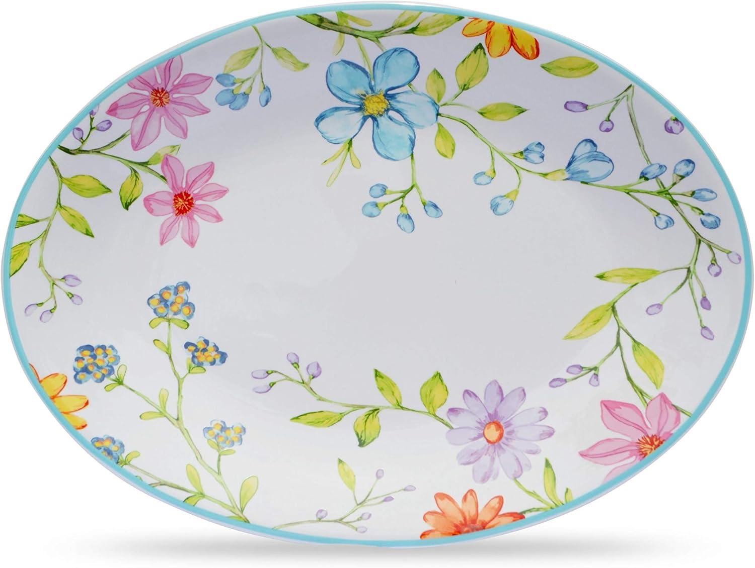 Charlotte 15" Multicolor Floral Ceramic Oval Serving Platter