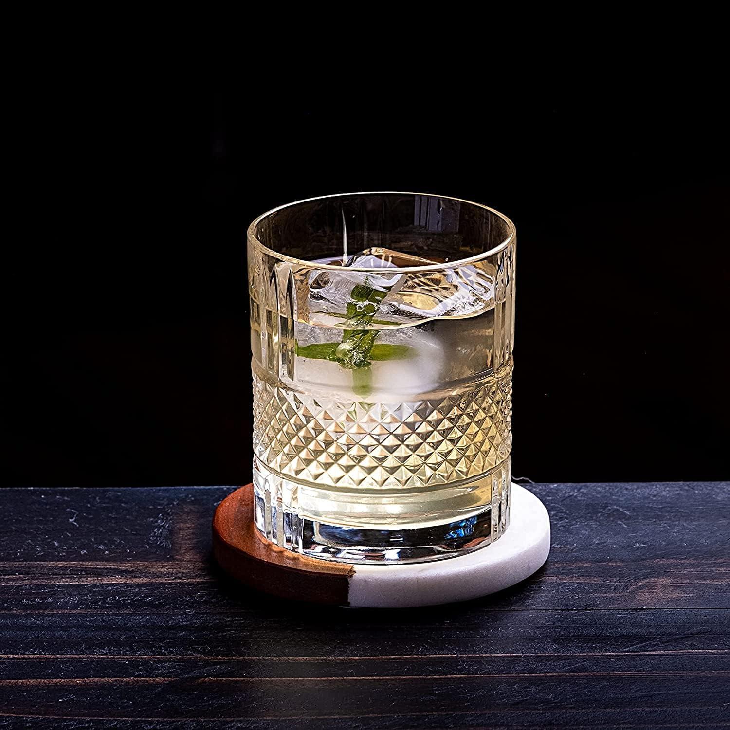 Granite Whiskey Stones and Crystal Glass Gift Set with Hardwood Tray