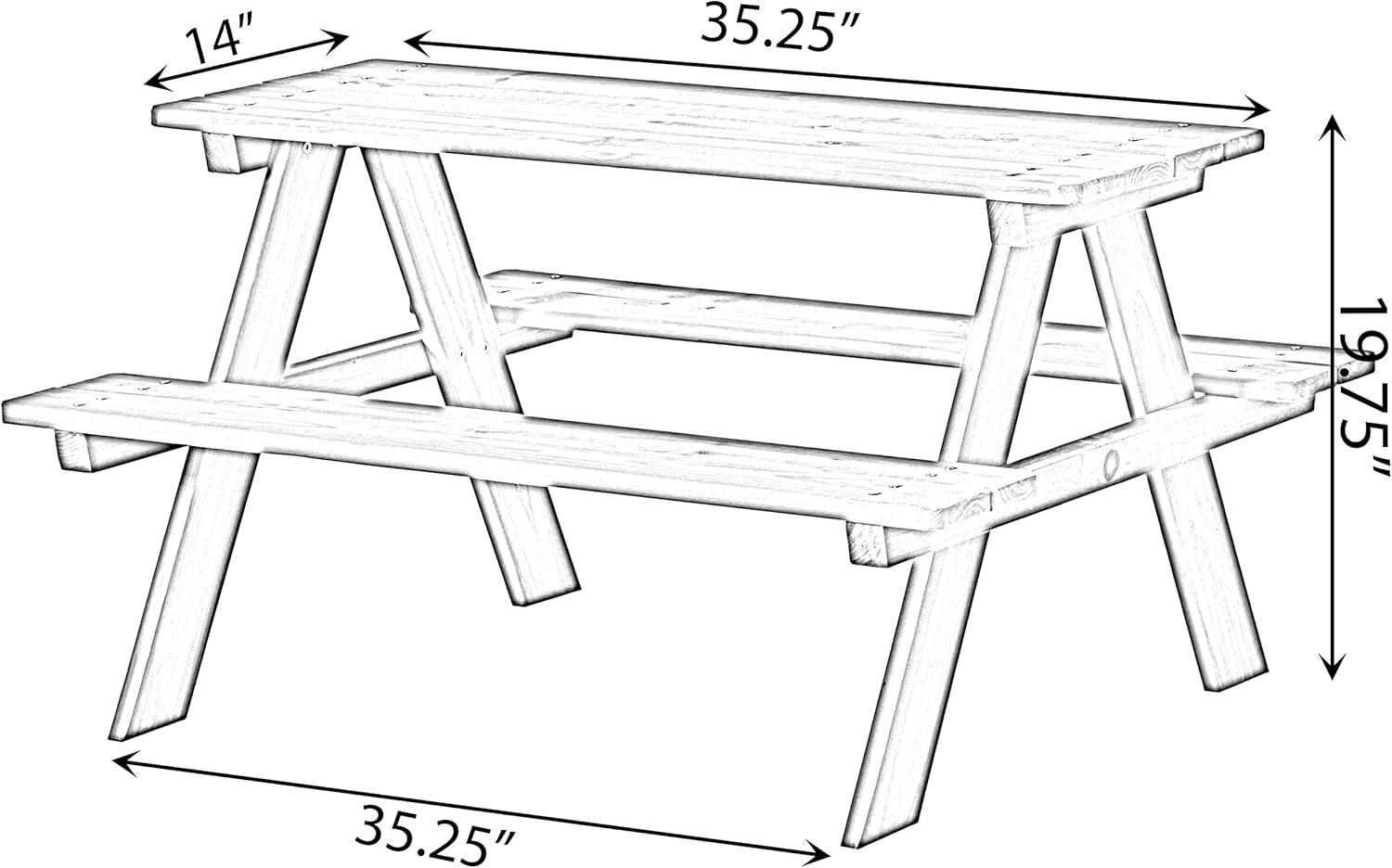 Gardenised Wooden Kids Outdoor Picnic Table for Garden and Backyard, Stained