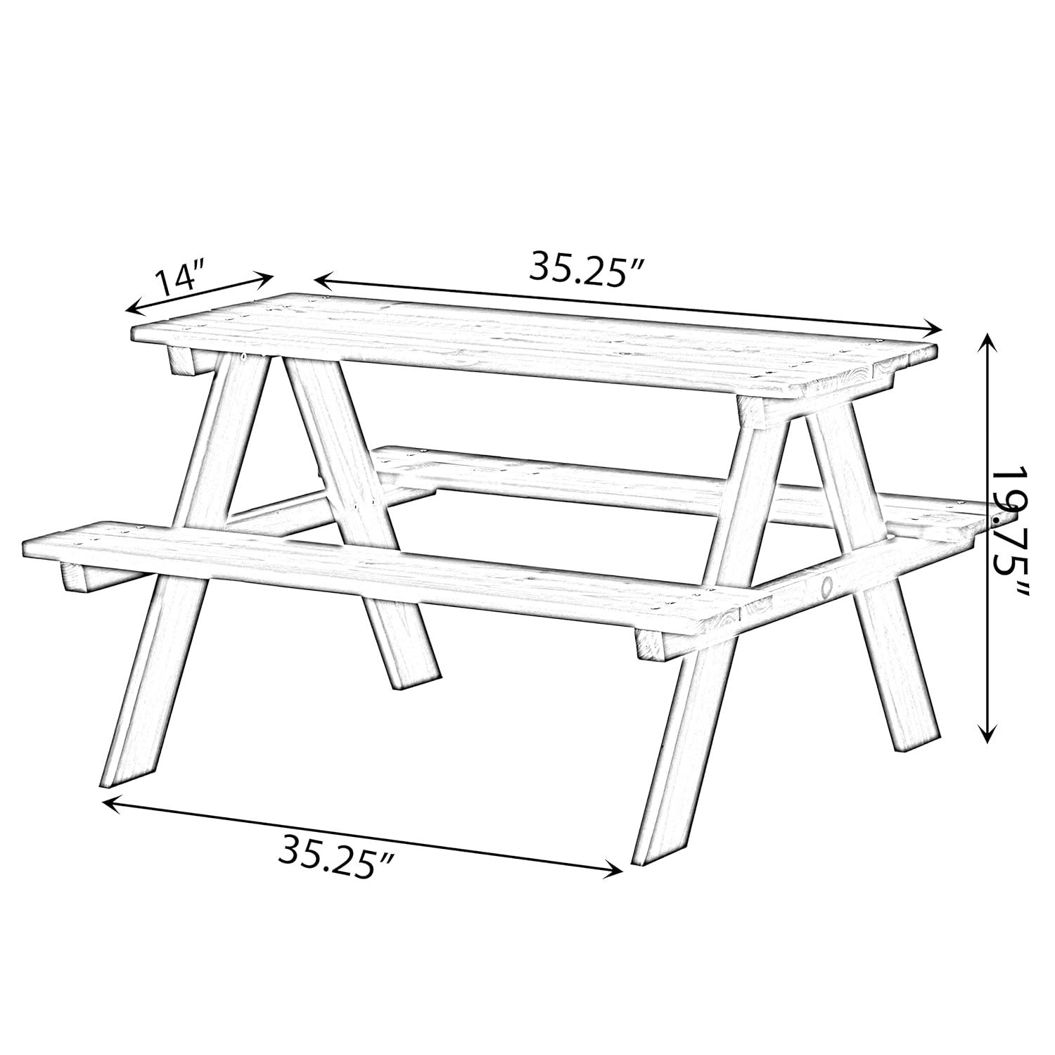 Gardenised Wooden Kids Outdoor Picnic Table for Garden and Backyard, Stained