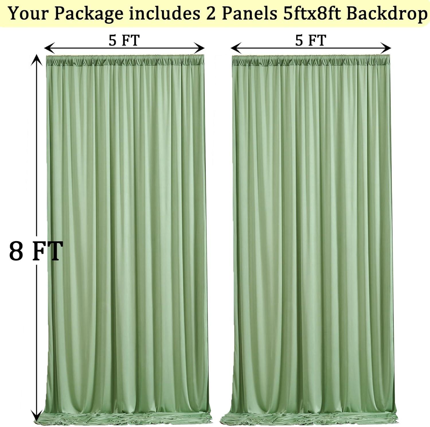10x8ft Wrinkle Free Sage Green Backdrop Curtains for Parties, Polyester Photo Backdrop Drapes for Wedding Birthday Party Photography Background Curtains Decoration
