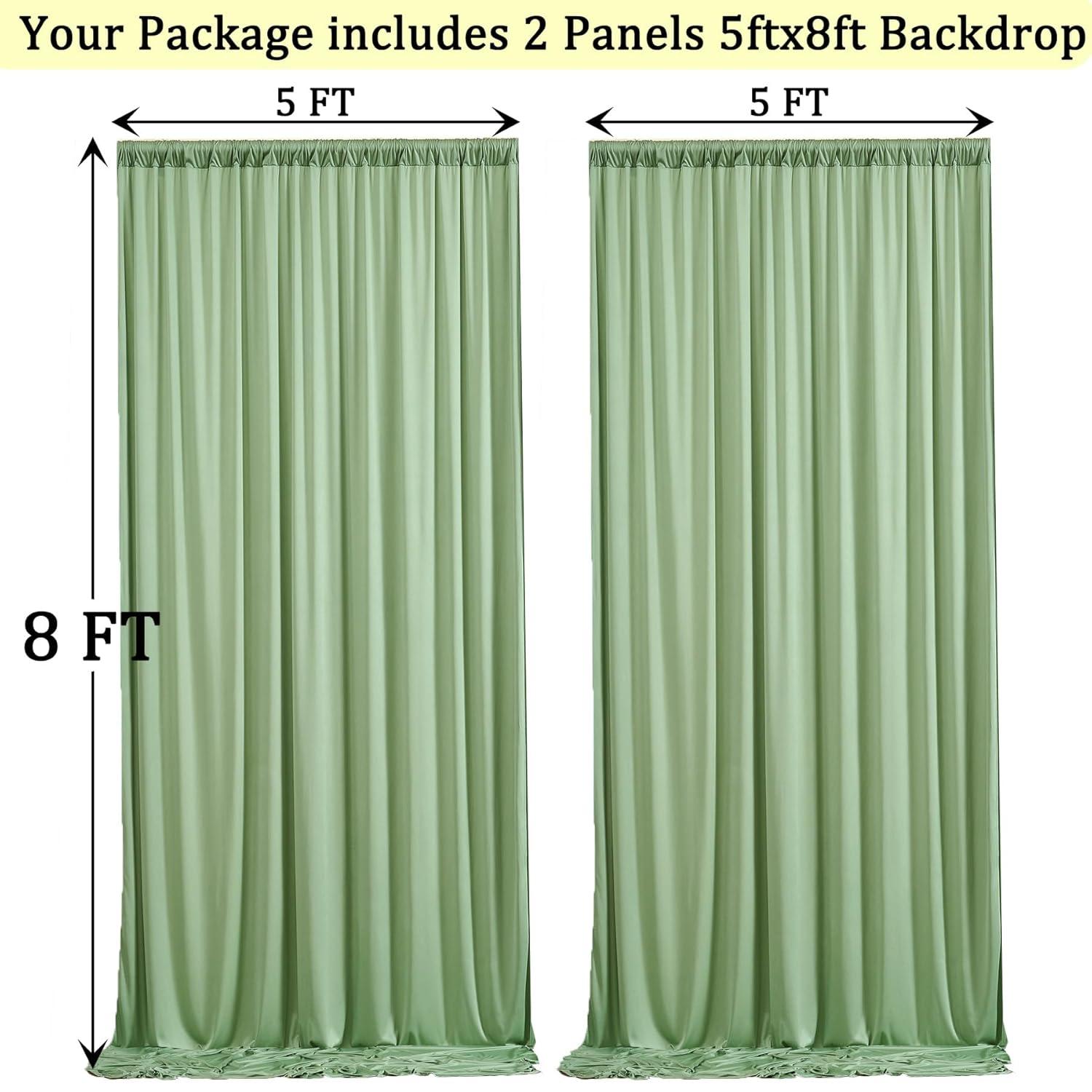 10x8ft Wrinkle Free Sage Green Backdrop Curtains for Parties, Polyester Photo Backdrop Drapes for Wedding Birthday Party Photography Background Curtains Decoration