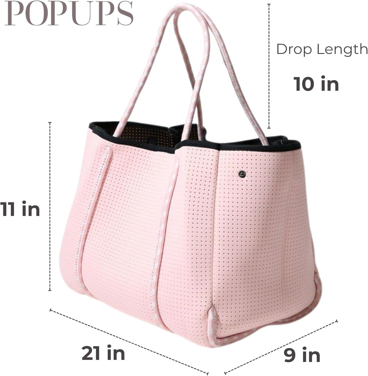 Pastel Pink Neoprene Tote Bag with Zipper Pouch