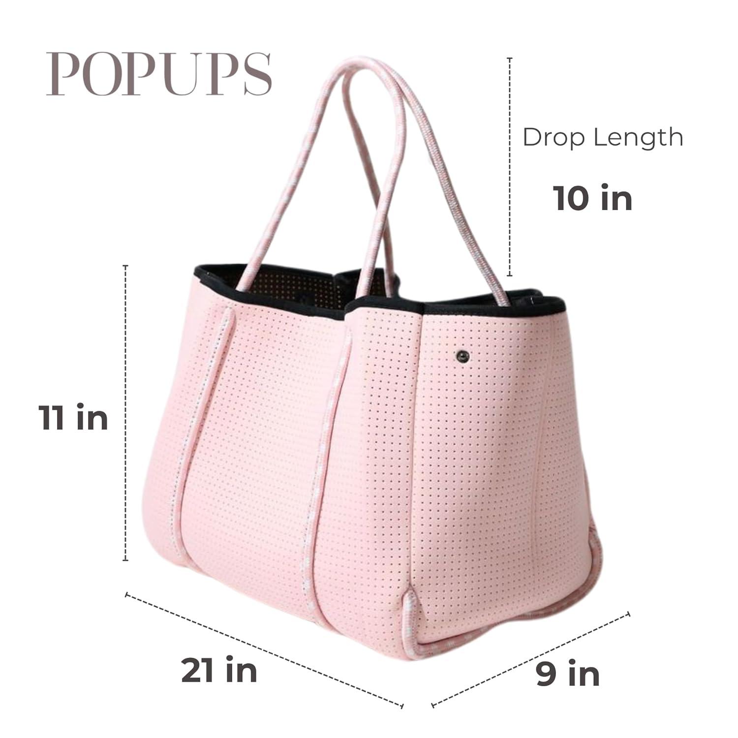 Pastel Pink Neoprene Tote Bag with Zipper Pouch