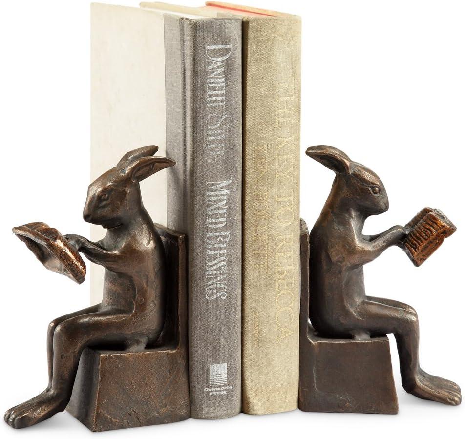 Studious Rabbit Dark Bronze Marble Bookends Set