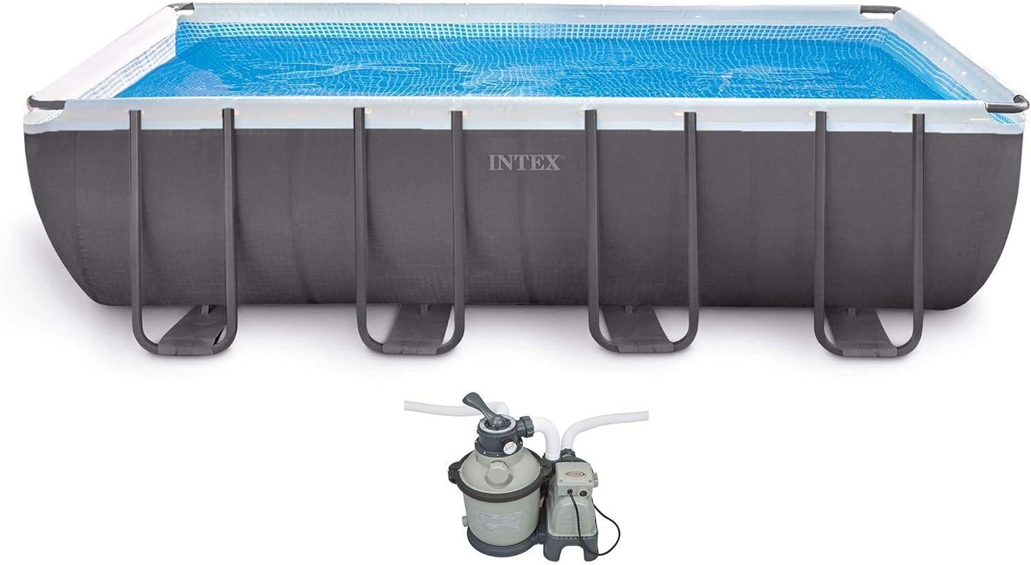 Intex 18'X9'X52" Ultra Frame Rectangular Pool Set Sand Filter Pump, Ladder, Ground Cloth & Cover