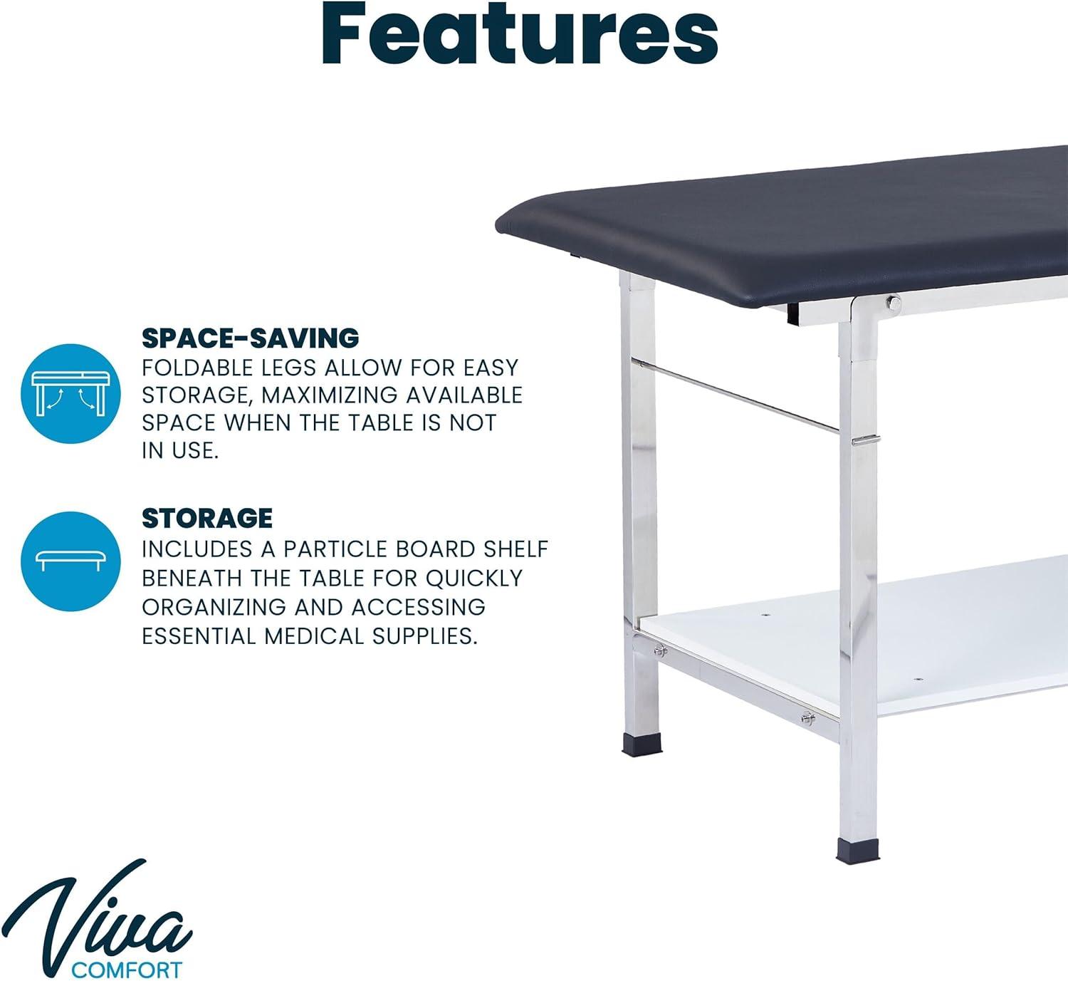 Black Leather and Stainless Steel Adjustable Medical Exam Table