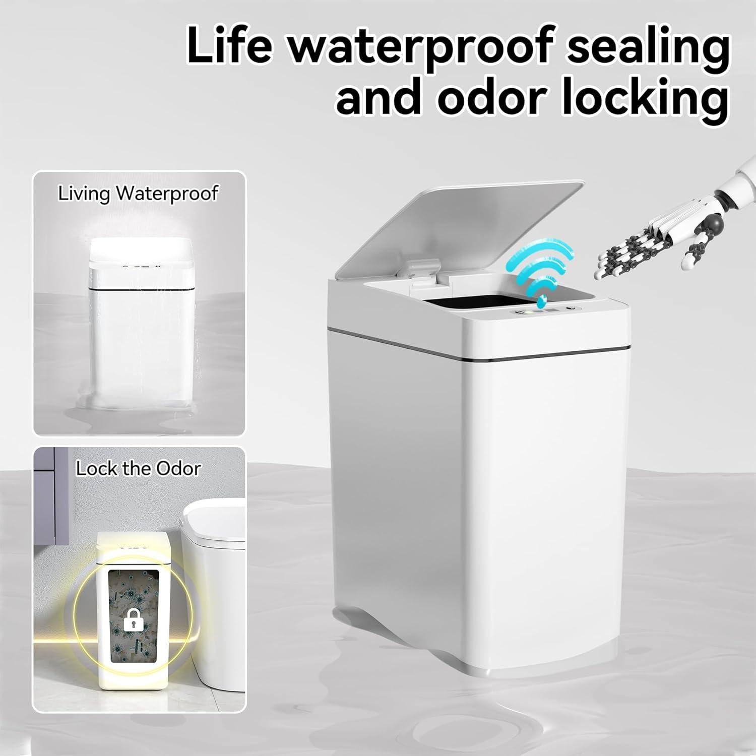 FEIYAN Automatic Bathroom Trash Can 2.6 Gallon Touchless Garbage Cans With Lid 2 Pack Small Slim Motion Sensor Smart Trash Bin For Bedroom, Bathroom, Office, Kitchen, Living Room, White | Wayfair