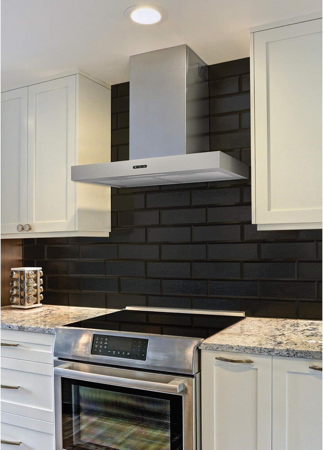 Broan-NuTone 24-inch Wall-Mount Chimney-Style Convertible Range Hood with 3-Speed Exhaust Fan and Light, 460 Max Blower CFM, Stainless Steel