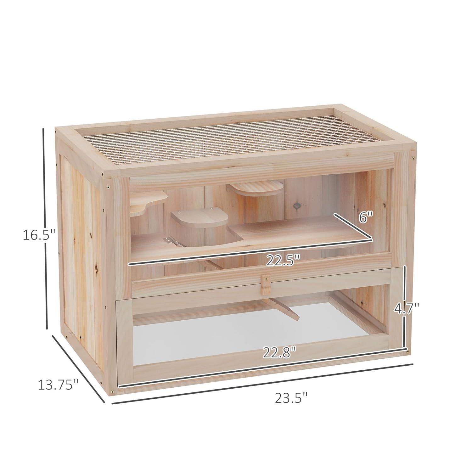 PawHut 2-Level Hamster Cage Mice and Rat House, Small Animal Habitat for Guinea Pigs, Chinchillas with Openable Top, Front Door, Natural