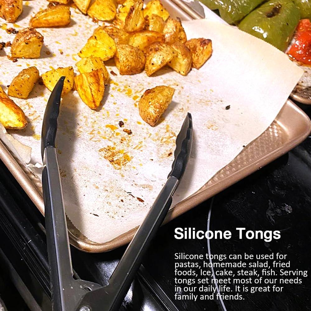 9 Inch Small Kitchen Tongs Set of 3, Silicone Cooking Tongs with Silicone Tips and Stainless Steel Handle, Tongs for Cooking, Serving