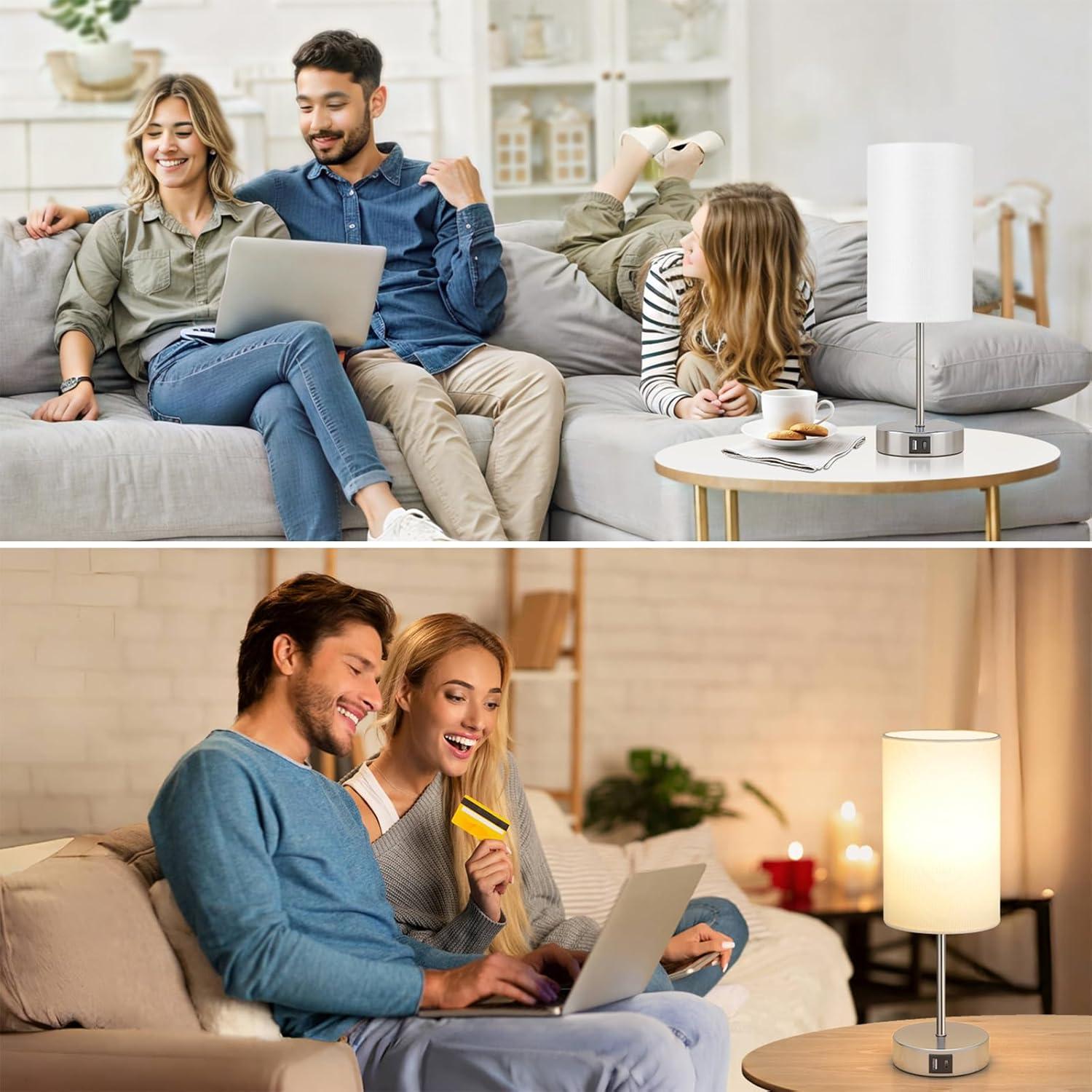 Ebern Designs Table Lamp For Bedroom, 3 Way Dimmable Touch Lamp With Dual Charging Station, Small Bedside Lamps For Night Stands, Living Room, Office(LED Bulb Included)