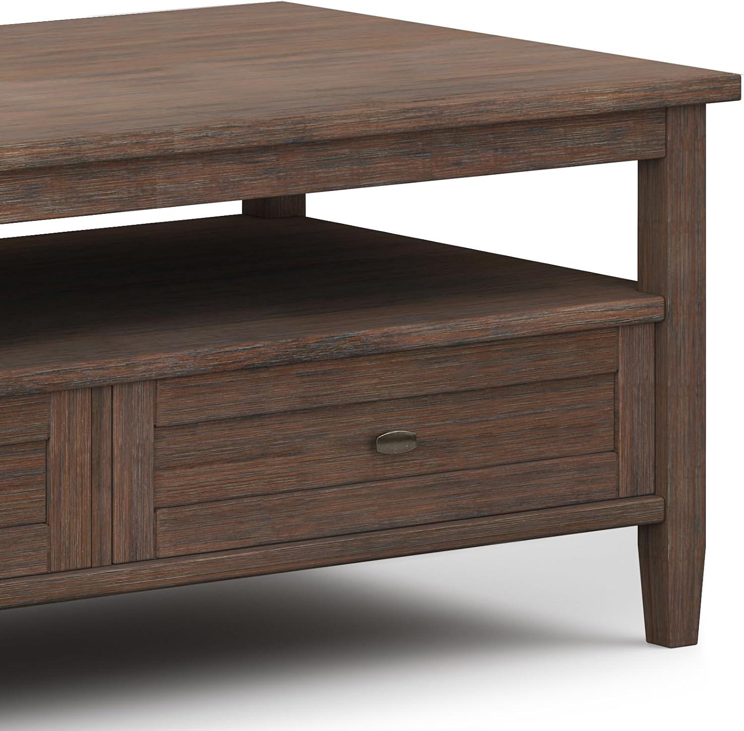 Simpli Home Warm Shaker 48"W Solid Wood Coffee Table with Two Storage Drawers and Open Shelf