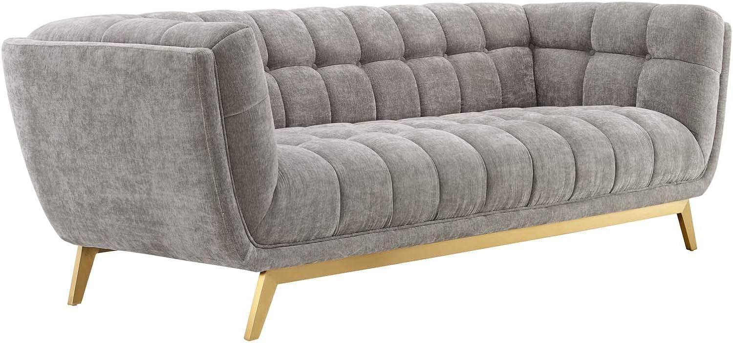 Modway Bestow Crushed Performance Velvet Sofa in Light Gray & Gold