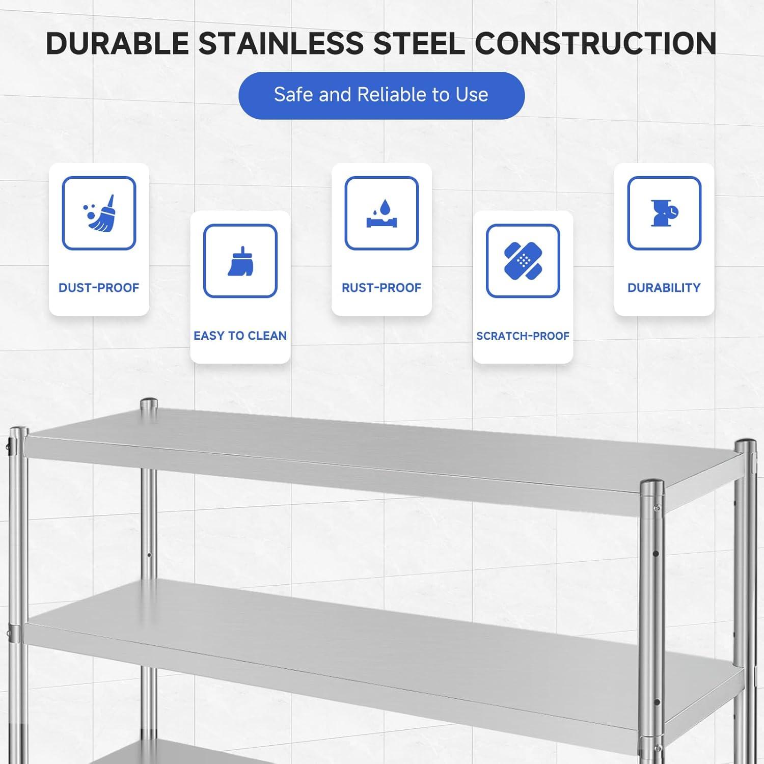 Ataucjin Stainless Steel Shelves,Storage Shelf 4-Tier Heavy Duty Adjustable Shelf Unit,Storage Rack Shelving Capacity Shelf Unit for Kitchen Garage Office Restaurant Warehouse,330lb Per Shelf